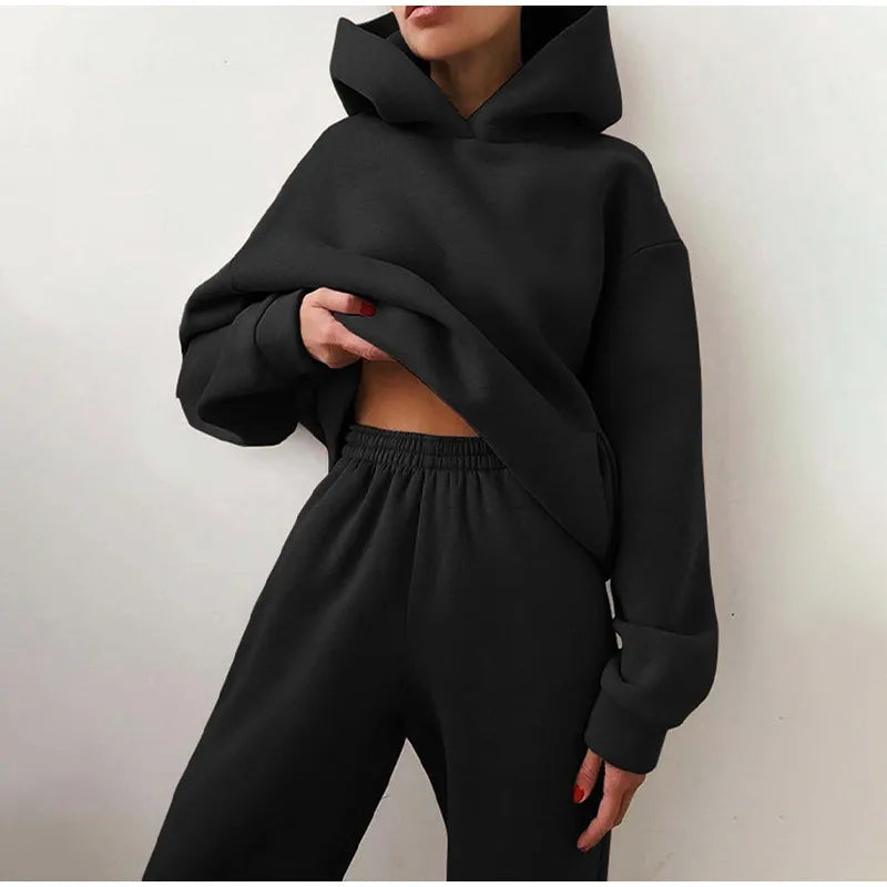 Women's Casual Tracksuit Solid Long Sleeve Hooded Sport